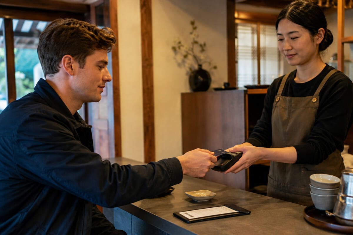 Tourist paying the listed bill at a restaurant in Korea without adding a tip