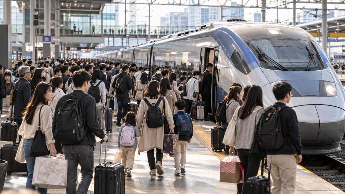 Travelers waiting for KTX trains during the Chuseok holiday period