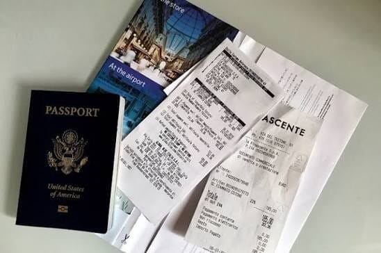Passport and tax refund documents prepared for departure from Korea