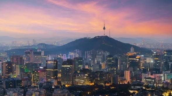 Seoul skyline and N Seoul Tower at dusk during a six-day Korea trip