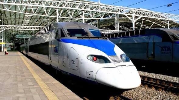 KTX high-speed train at a station in South Korea