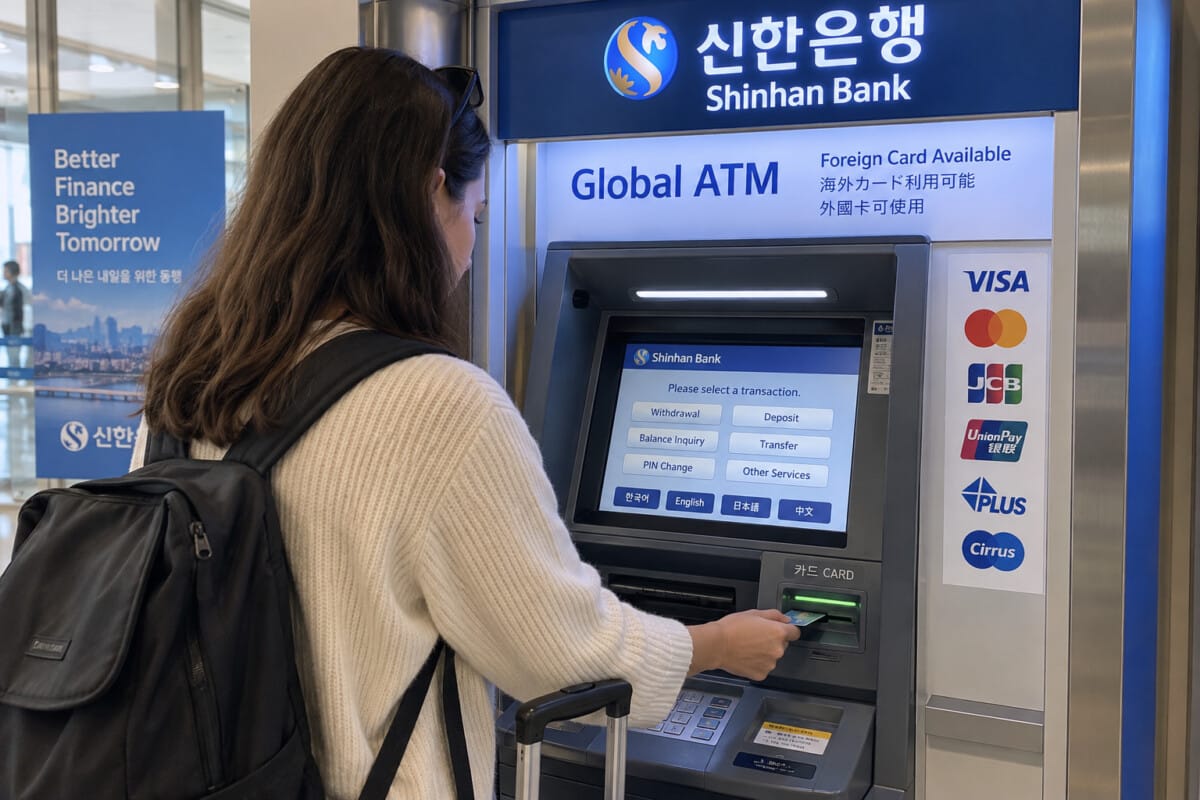 Traveler using a Global ATM in Korea with a foreign card