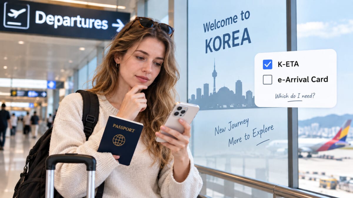 Traveler checking whether K-ETA or an e-Arrival Card is needed for Korea
