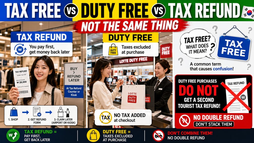 Comparison of tax free, duty free and tourist tax refund shopping systems in Korea