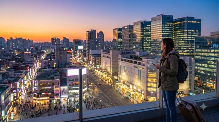 Seoul skyline for a guide comparing where to stay in Hongdae, Myeongdong and Gangnam