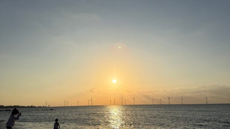 Sunset at Gwakji Gwamul Beach in Aewol on Jeju Island