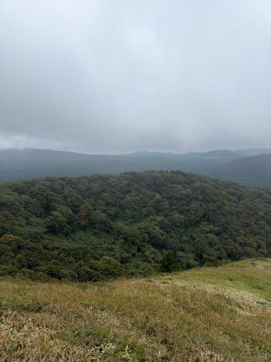 Wide inland Jeju panorama from Nokkome Oreum