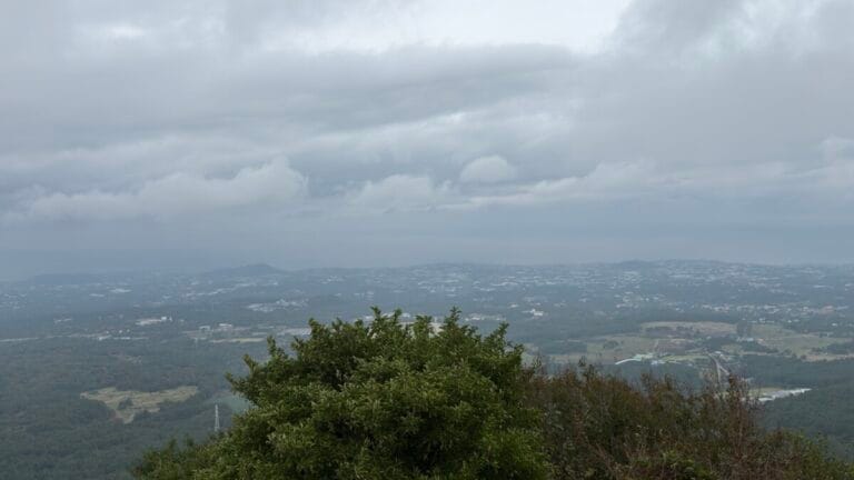 Cloudy inland view from Nokkome Oreum in Jeju