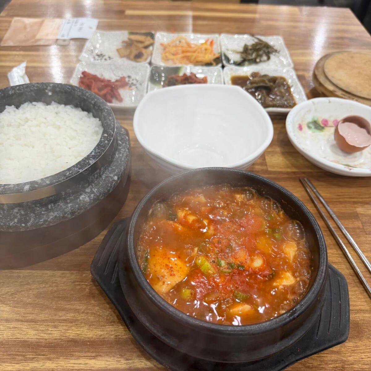 Korean meal eaten at Wando Port before boarding the ferry to Jeju